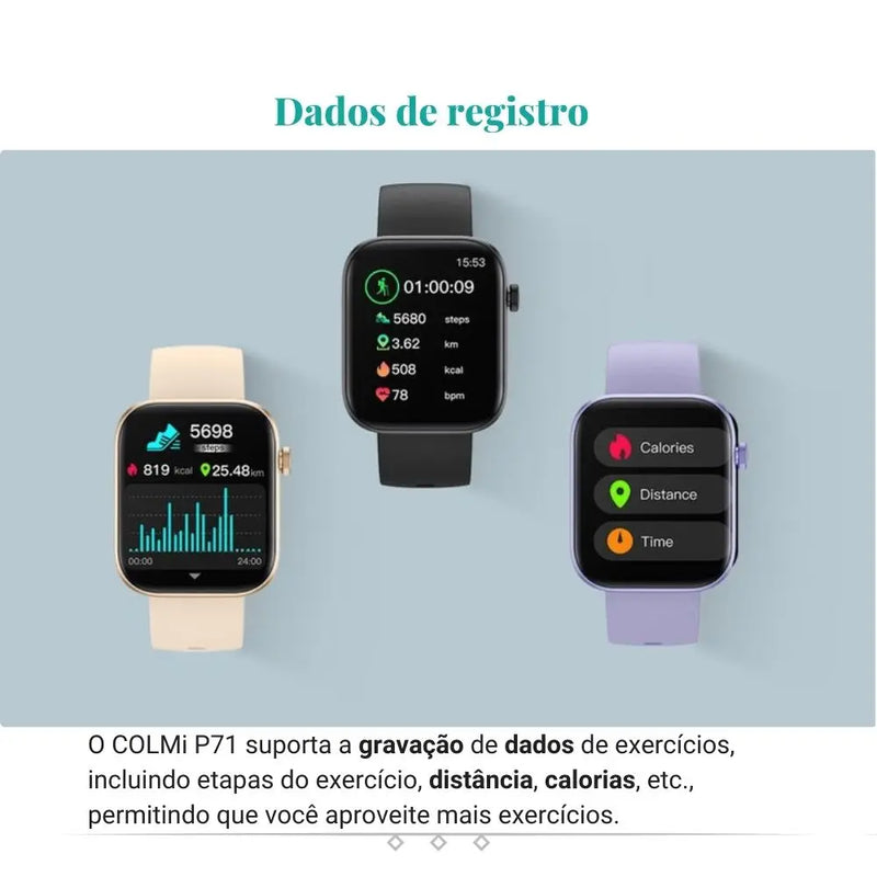 Smartwatch Colmi P71 para Homens e Mulheres - Chamada por Voz, Monitoramento de Saúde, Notificação Inteligente e à Prova d'Água