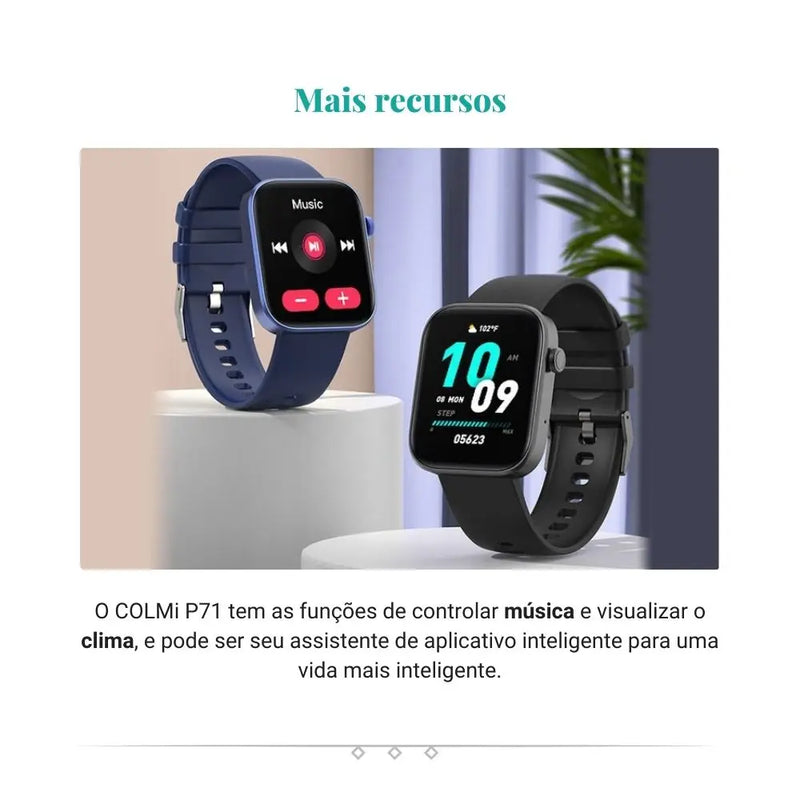 Smartwatch Colmi P71 para Homens e Mulheres - Chamada por Voz, Monitoramento de Saúde, Notificação Inteligente e à Prova d'Água