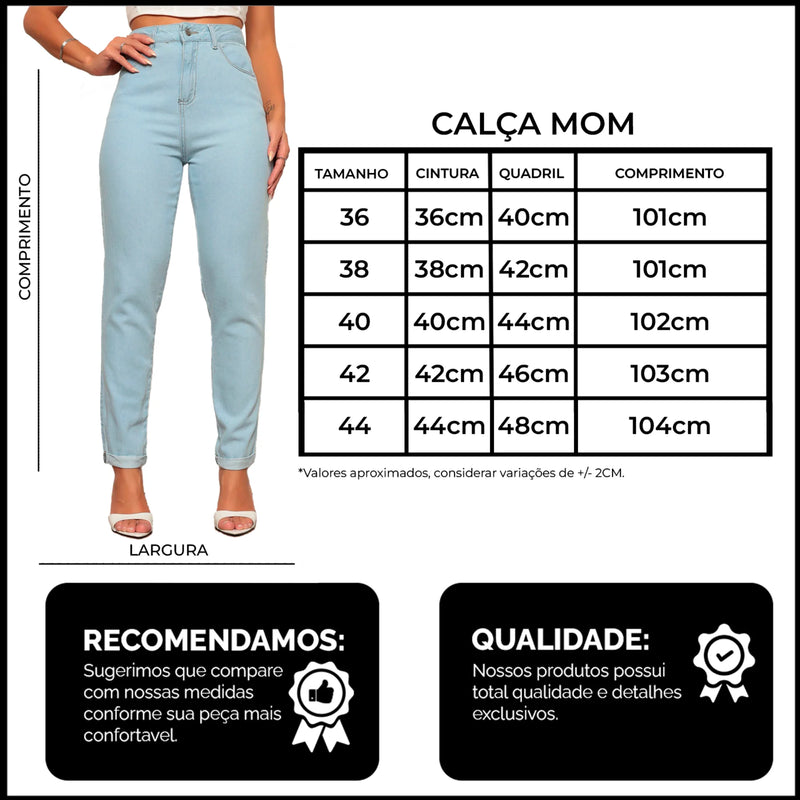 Calça Jeans Mom Cintura Alta Feminina