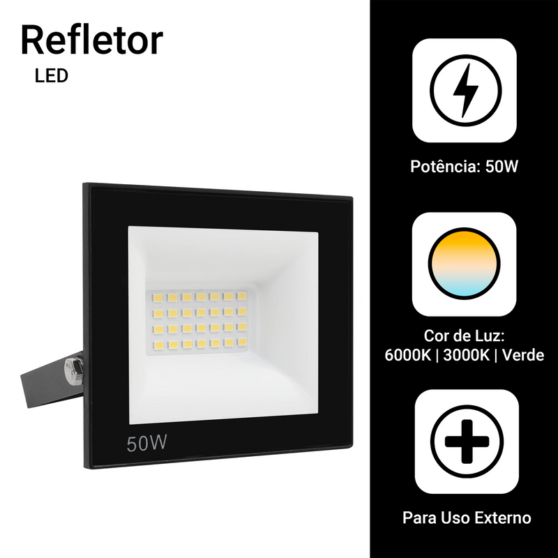 Kit 2 Refletores LED 50W Holofote Bivolt IP66: Iluminação Potente e Durável para Qualquer Ambiente