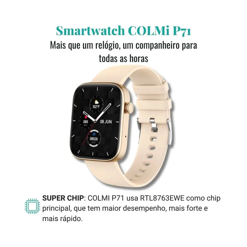 Smartwatch Colmi P71 para Homens e Mulheres - Chamada por Voz, Monitoramento de Saúde, Notificação Inteligente e à Prova d'Água