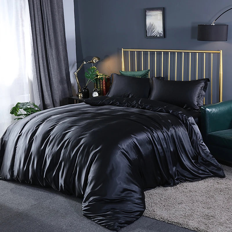 Satin Bedding Set Rayon Luxury Duvet Cover Set King Size Quilt Cover Set - LPresentes