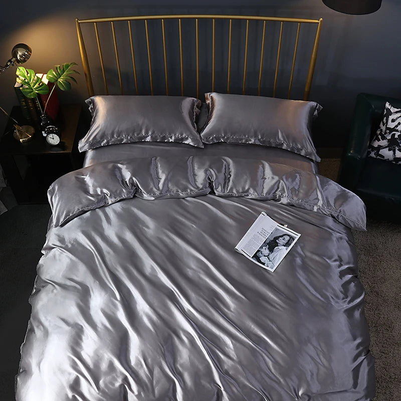 Satin Bedding Set Rayon Luxury Duvet Cover Set King Size Quilt Cover Set - LPresentes