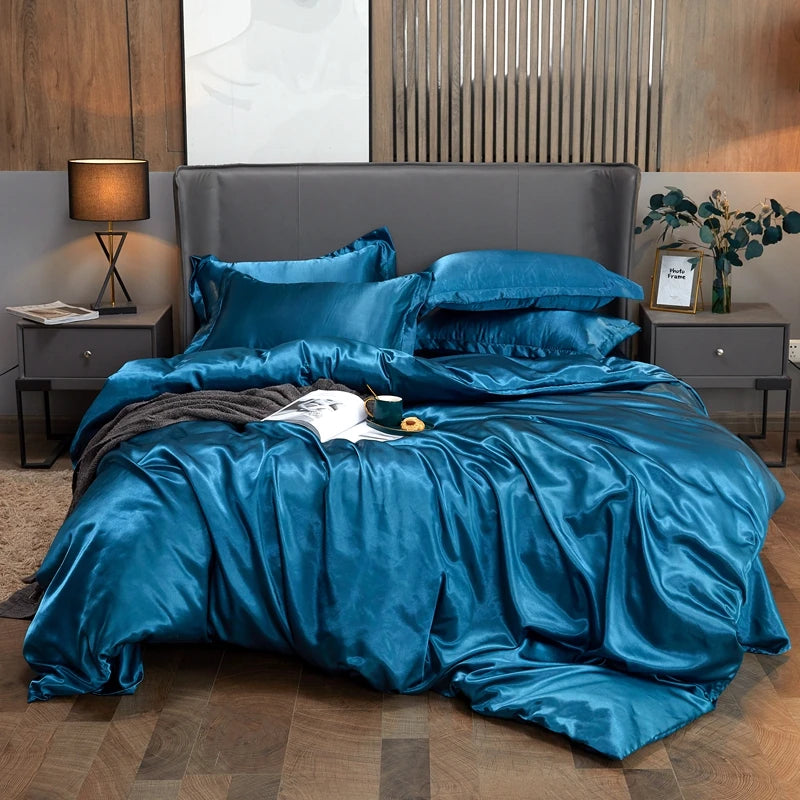 Satin Bedding Set Rayon Luxury Duvet Cover Set King Size Quilt Cover Set - LPresentes