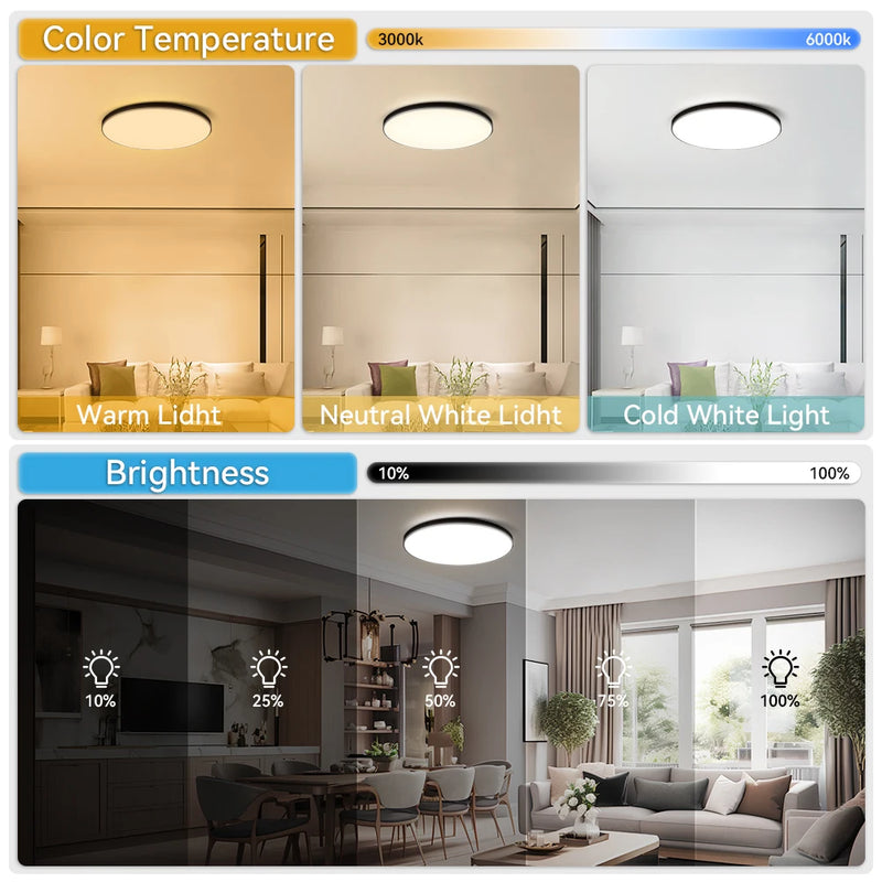 Lâmpada de Teto LED Inteligente RGB com Controle via App Bluetooth, Dimerizável 110-265V, Luminária de Quarto Moderna