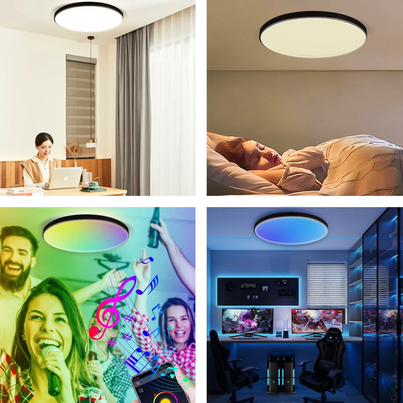 Lâmpada de Teto LED Inteligente RGB com Controle via App Bluetooth, Dimerizável 110-265V, Luminária de Quarto Moderna