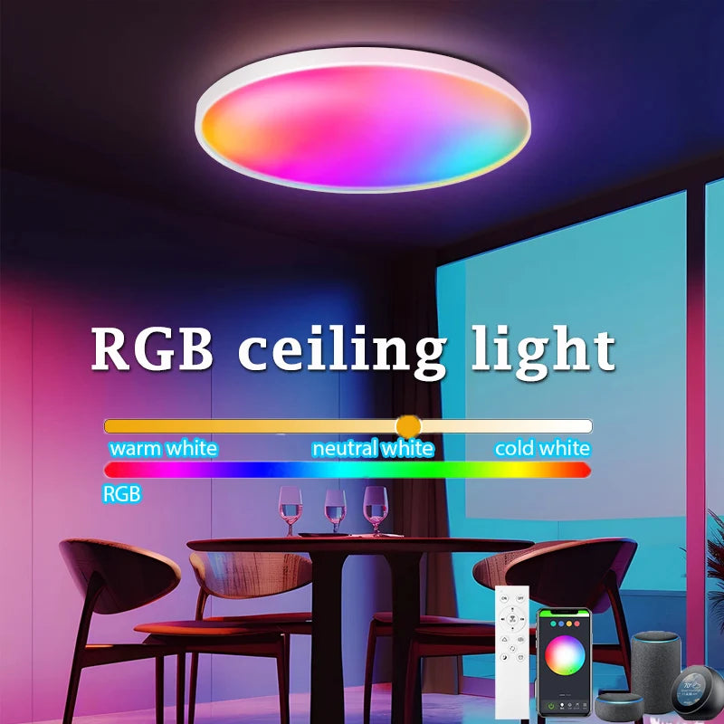 Lâmpada de Teto LED Inteligente RGB com Controle via App Bluetooth, Dimerizável 110-265V, Luminária de Quarto Moderna