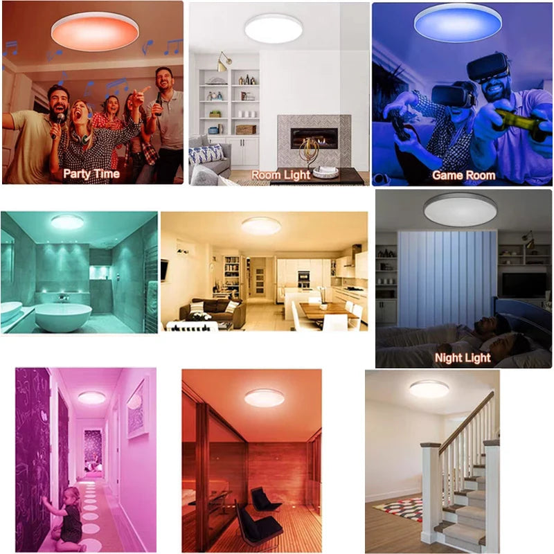 Lâmpada de Teto LED Inteligente RGB com Controle via App Bluetooth, Dimerizável 110-265V, Luminária de Quarto Moderna