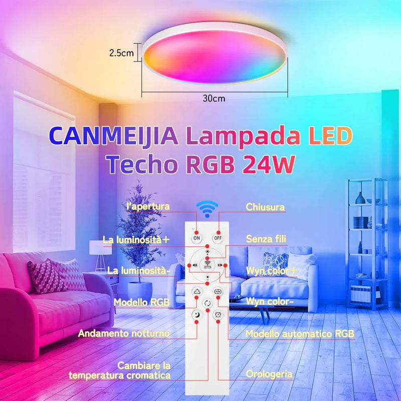 Lâmpada de Teto LED Inteligente RGB com Controle via App Bluetooth, Dimerizável 110-265V, Luminária de Quarto Moderna