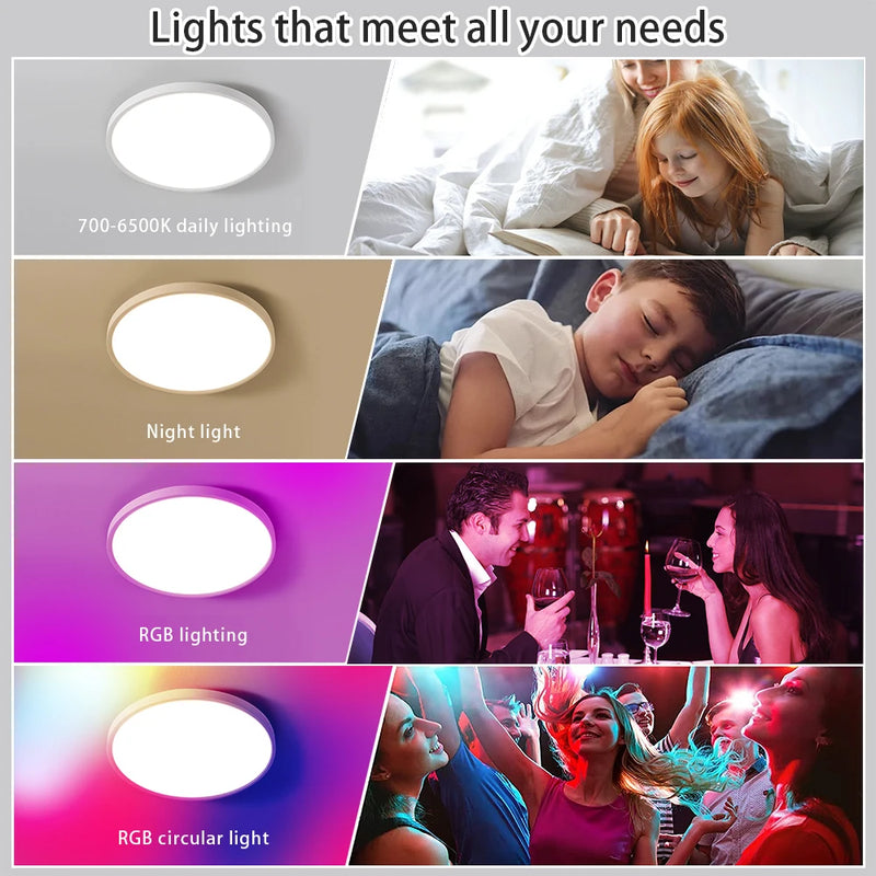 Lâmpada de Teto LED Inteligente RGB com Controle via App Bluetooth, Dimerizável 110-265V, Luminária de Quarto Moderna