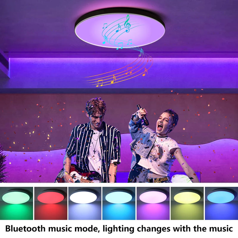 Lâmpada de Teto LED Inteligente RGB com Controle via App Bluetooth, Dimerizável 110-265V, Luminária de Quarto Moderna