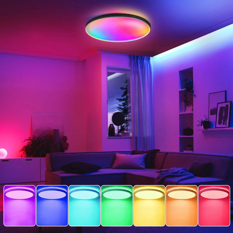 Lâmpada de Teto LED Inteligente RGB com Controle via App Bluetooth, Dimerizável 110-265V, Luminária de Quarto Moderna