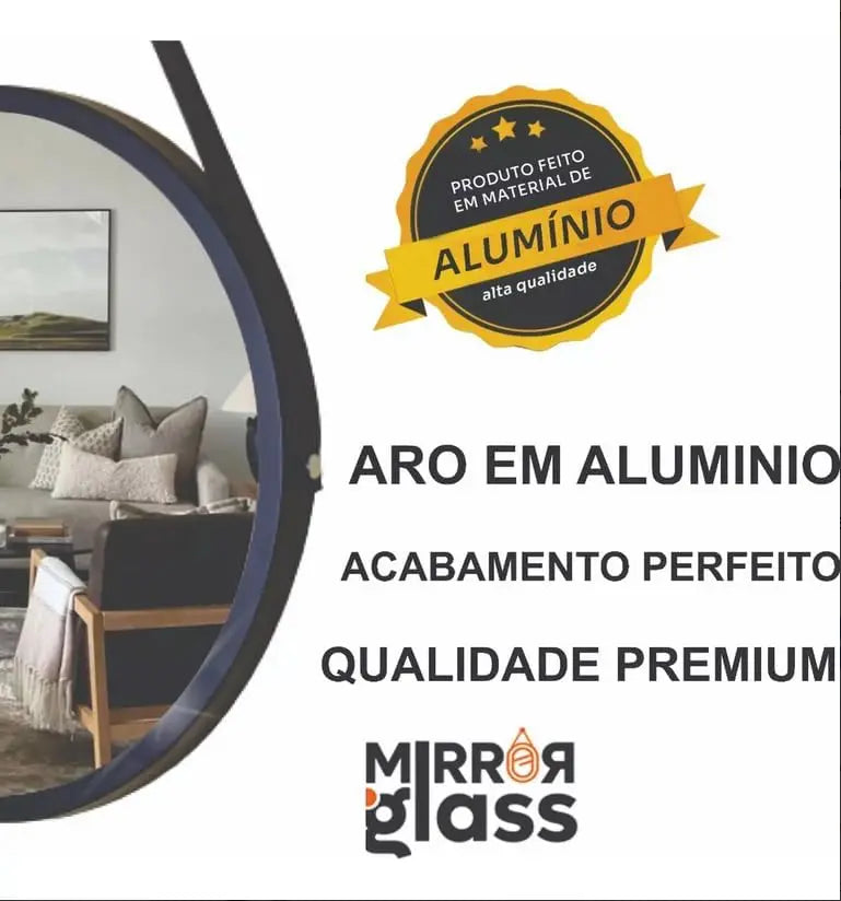 Adnet 50cm Espelhos Redondos Pretos com Alça Preta: Elegância e Estilo para Sua Parede