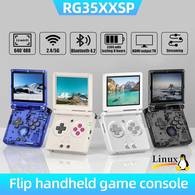 ANBERNIC RG35XXSP Console Portátil: 5500 Jogos Pré-instalados, Tela Flip 3.5'' e Saída HDMI