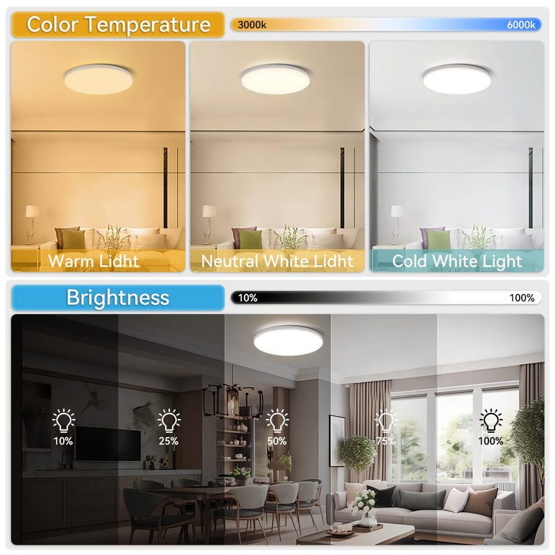 Lâmpada de Teto LED Inteligente RGB com Controle via App Bluetooth, Dimerizável 110-265V, Luminária de Quarto Moderna