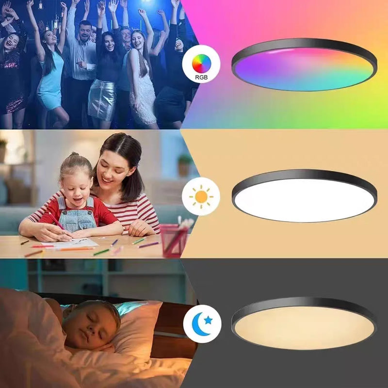 Lâmpada de Teto LED Inteligente RGB com Controle via App Bluetooth, Dimerizável 110-265V, Luminária de Quarto Moderna