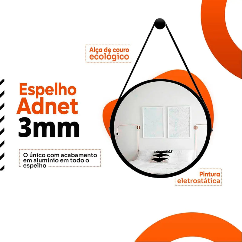 Adnet 50cm Espelhos Redondos Pretos com Alça Preta: Elegância e Estilo para Sua Parede