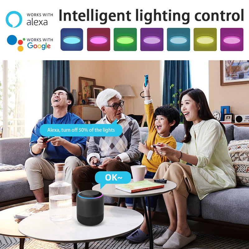 Lâmpada de Teto LED Inteligente RGB com Controle via App Bluetooth, Dimerizável 110-265V, Luminária de Quarto Moderna