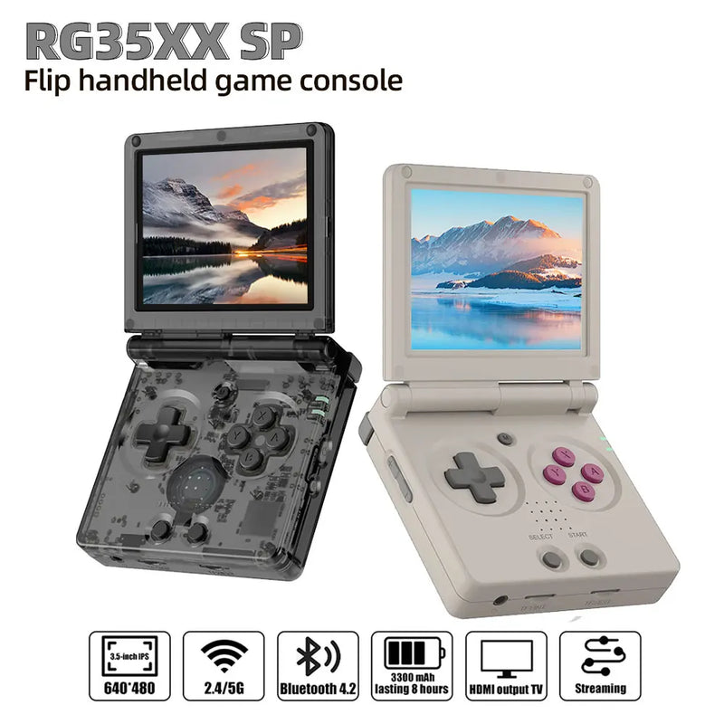 ANBERNIC RG35XXSP Console Portátil: 5500 Jogos Pré-instalados, Tela Flip 3.5'' e Saída HDMI