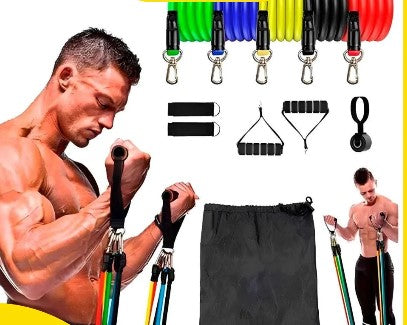 Kit 11 Elásticos Extensores para Treino Funcional e Academia - Acessórios Fitness para Exercícios e Desenvolvimento Muscular