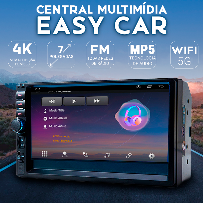 Central Multimídia Universal 7 Polegadas Wifi Gps Mp5 Bluetooth - EasyCar - LPresentes